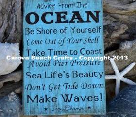 Beach Sign, Beach Theme, Beach Decor, Advice From The Ocean Wood Sign, Coastal Wall Hanging